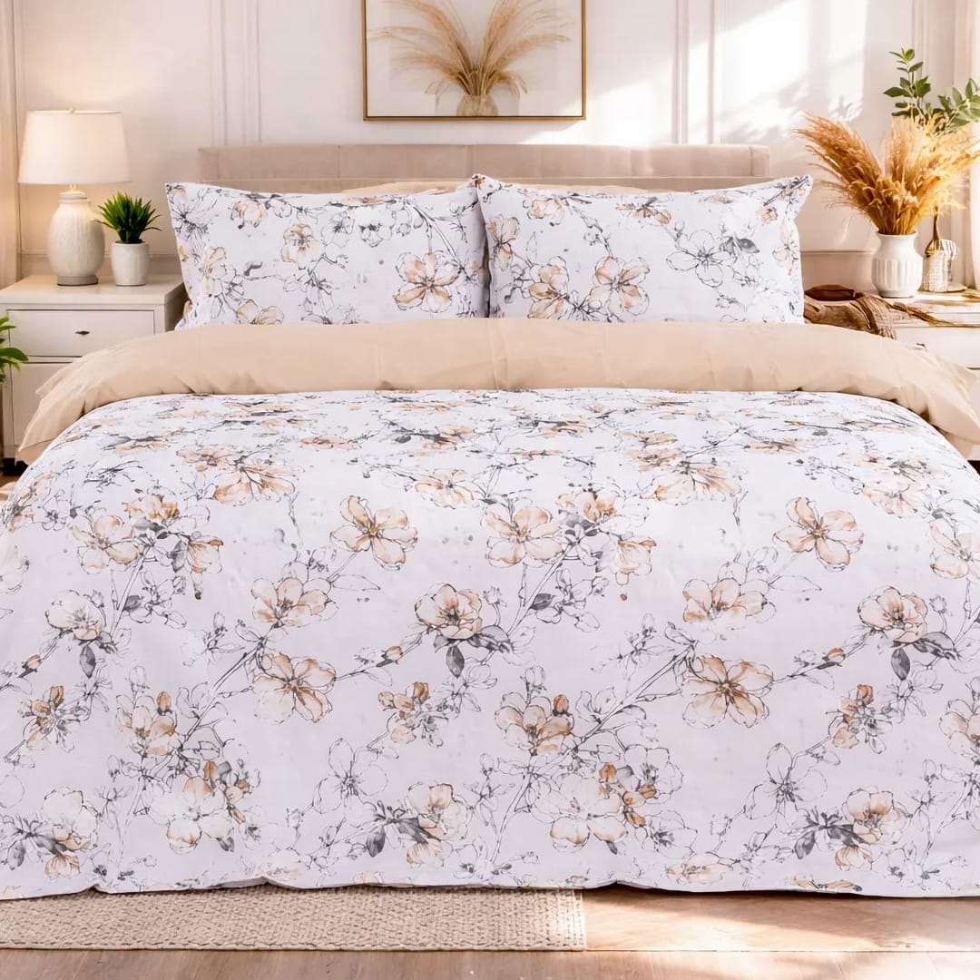 Комплект постільної білизни MirSon Поплін 00-2 Beige Flowers 220х240 (2200009700286)